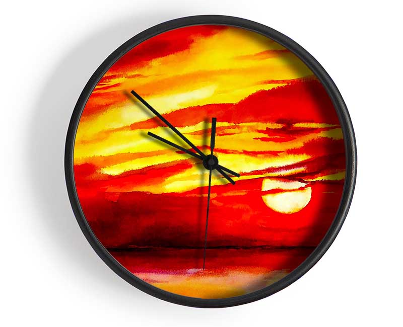 Surreal Red Ocean Skies Clock - Wallart-Direct UK