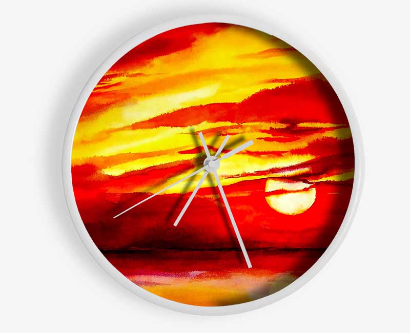 Surreal Red Ocean Skies Clock - Wallart-Direct UK