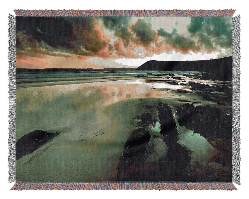 Green Ocean Reflections Woven Blanket