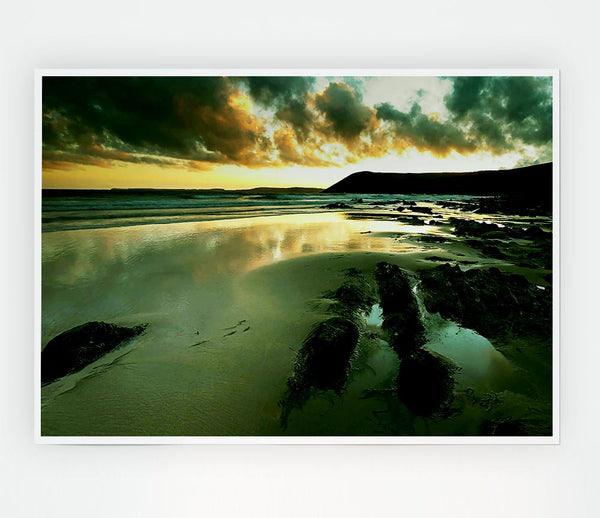 Green Ocean Reflections Print Poster Wall Art