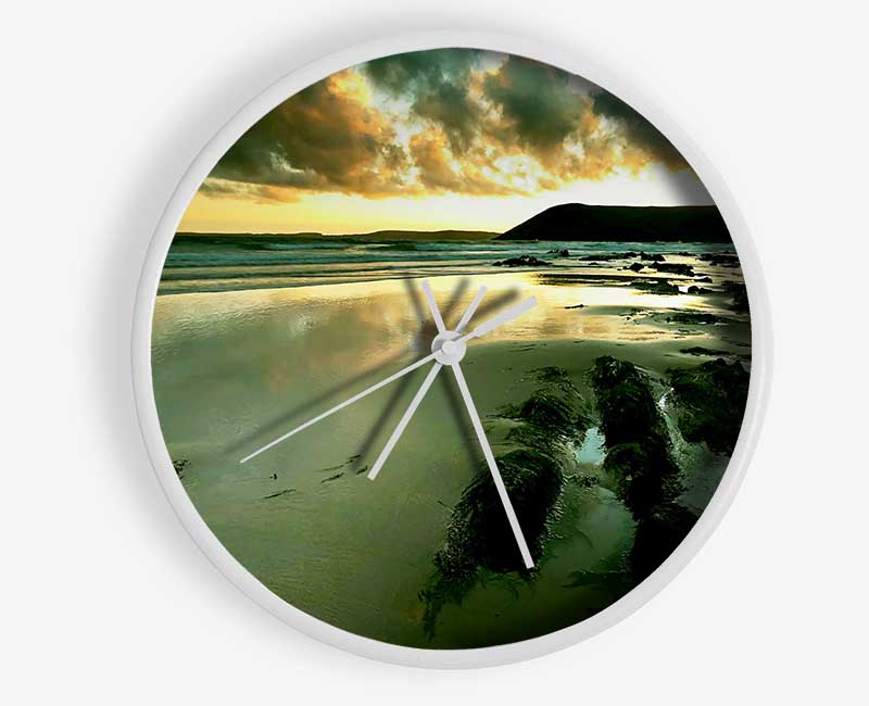 Green Ocean Reflections Clock - Wallart-Direct UK