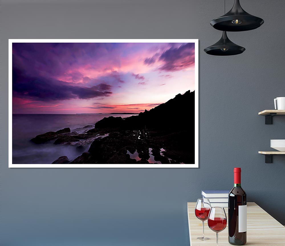 Lilac Red Ocean Sky Print Poster Wall Art