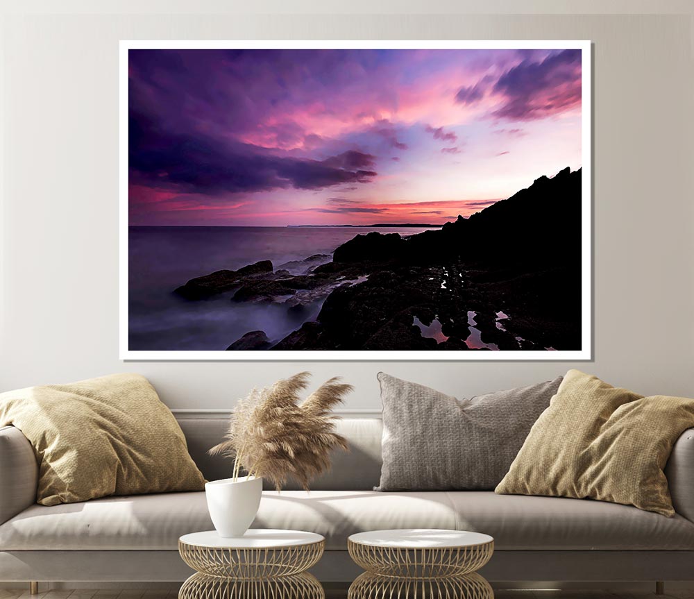 Lilac Red Ocean Sky Print Poster Wall Art