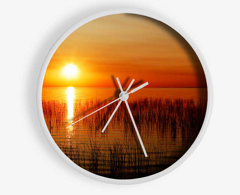 Sunset Over The Oceans Reeds Clock - Wallart-Direct UK