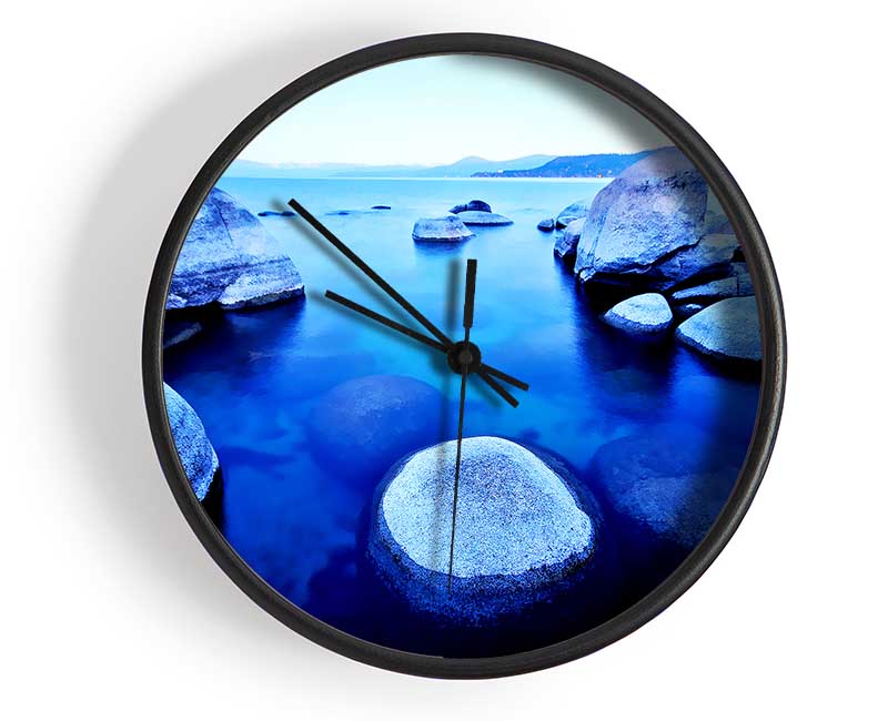 Blue Tranquil Ocean Rocks Clock - Wallart-Direct UK