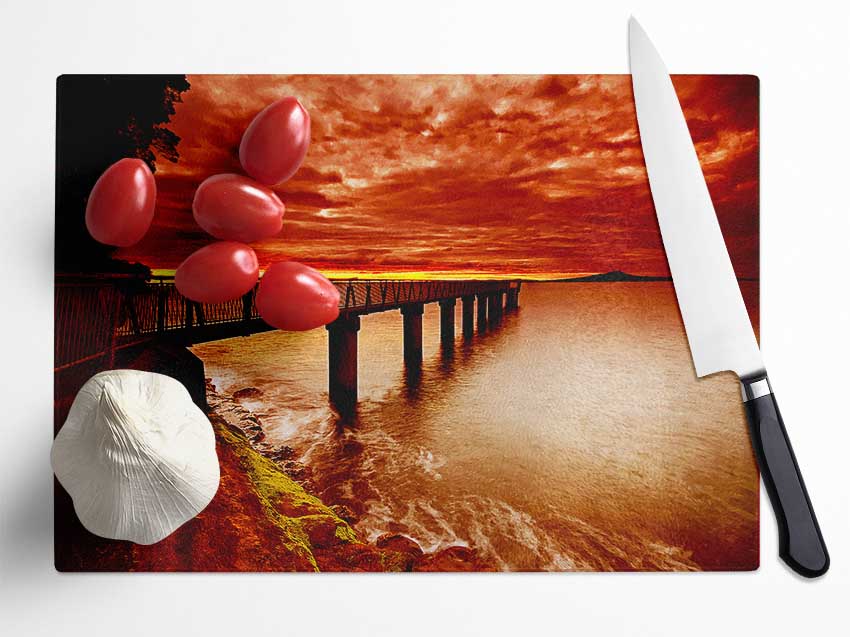 Bridge Over The Ocean Orange Glass Chopping Board