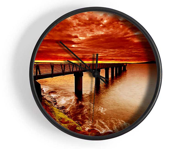 Bridge Over The Ocean Orange Clock - Wallart-Direct UK