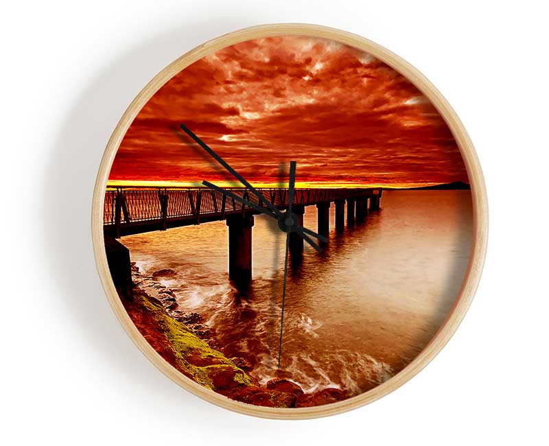 Bridge Over The Ocean Orange Clock - Wallart-Direct UK