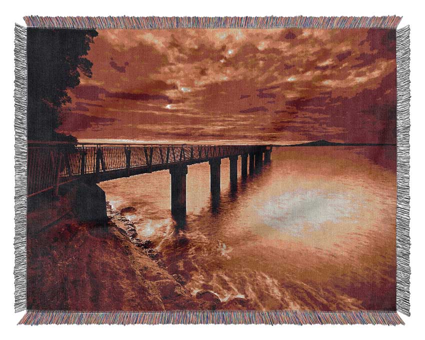 Bridge Over The Ocean Orange Woven Blanket