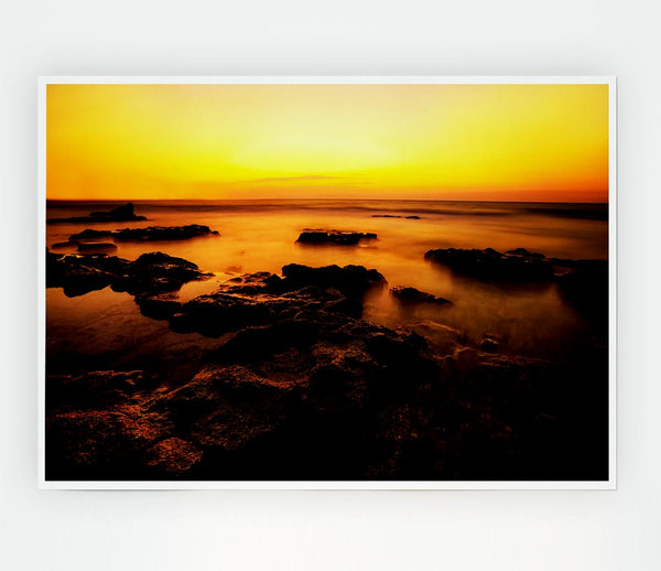 Yellow Sunset Rocks Print Poster Wall Art