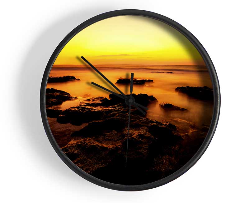 Yellow Sunset Rocks Clock - Wallart-Direct UK