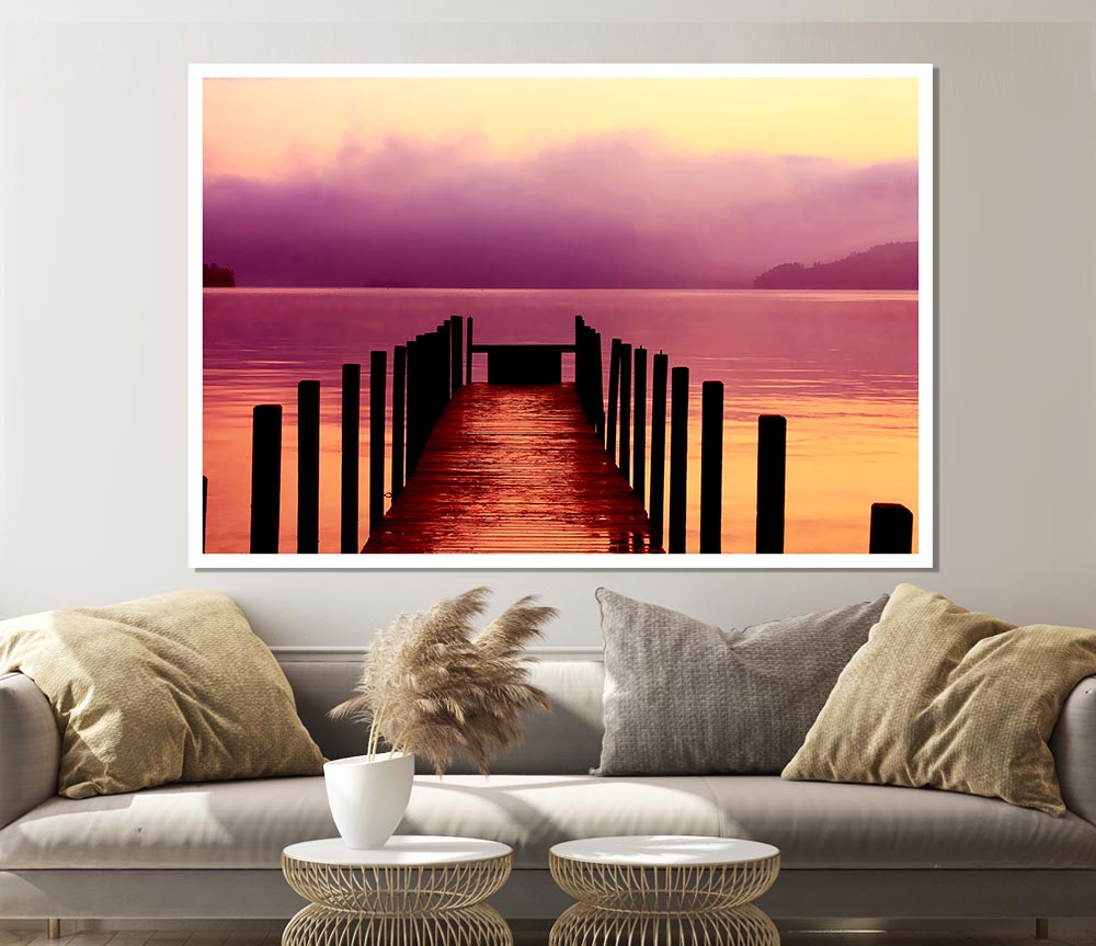 Tranquil Boardwalk Ocean Print Poster Wall Art