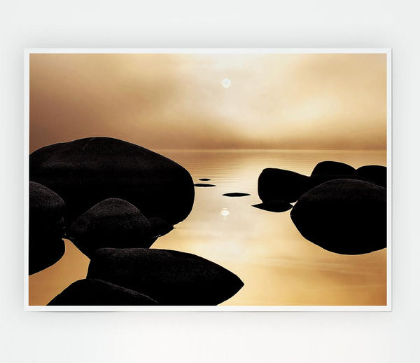 Tranquil Ocean Rocks Print Poster Wall Art