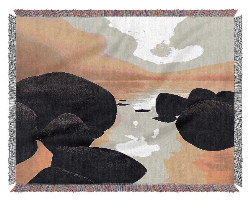 Tranquil Ocean Rocks Woven Blanket