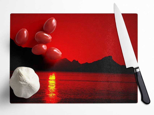 Vibrant Red Ocean Sunset Glass Chopping Board