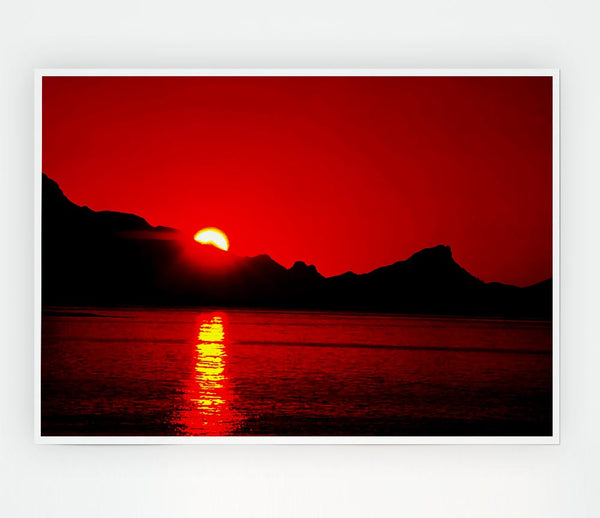 Vibrant Red Ocean Sunset Print Poster Wall Art