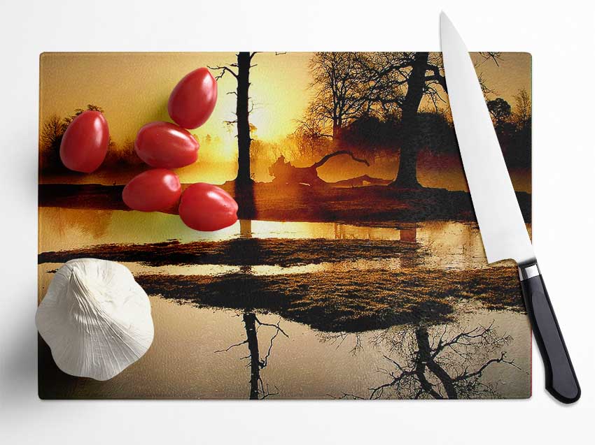 Golden Lake Sunset Glass Chopping Board