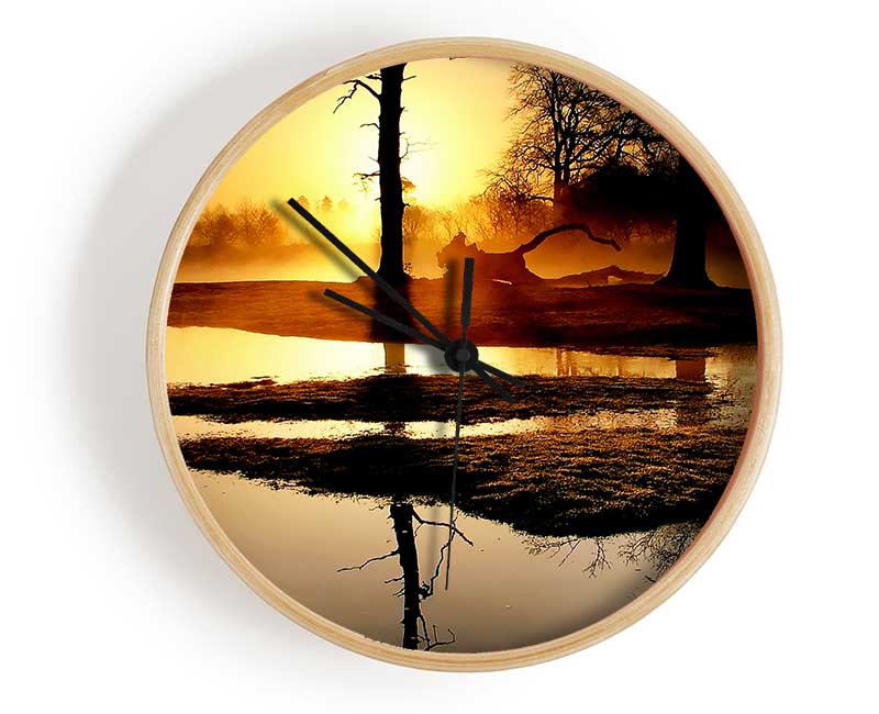 Golden Lake Sunset Clock - Wallart-Direct UK