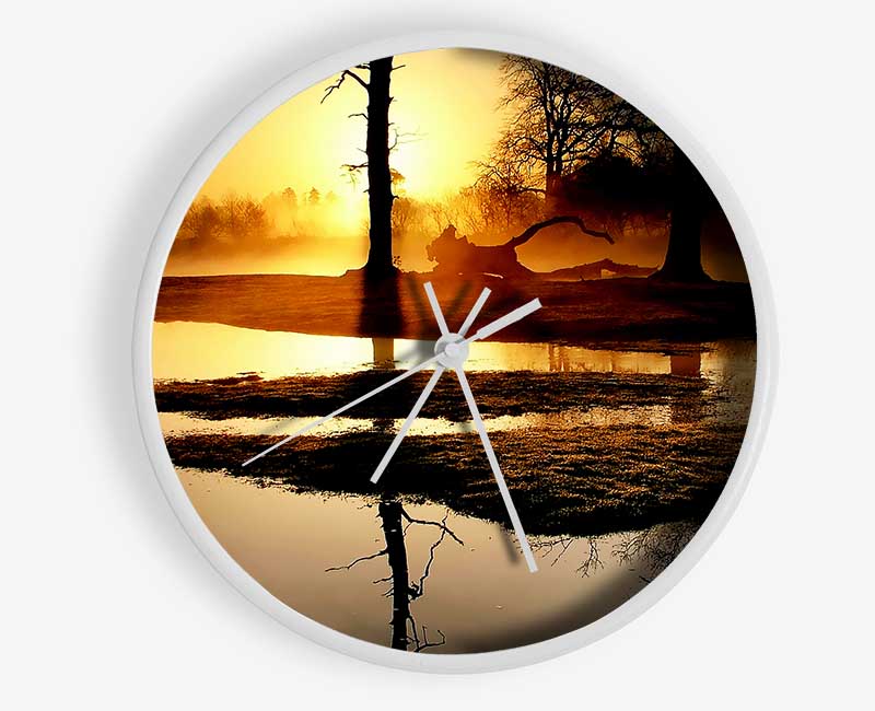 Golden Lake Sunset Clock - Wallart-Direct UK