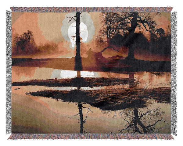 Golden Lake Sunset Woven Blanket