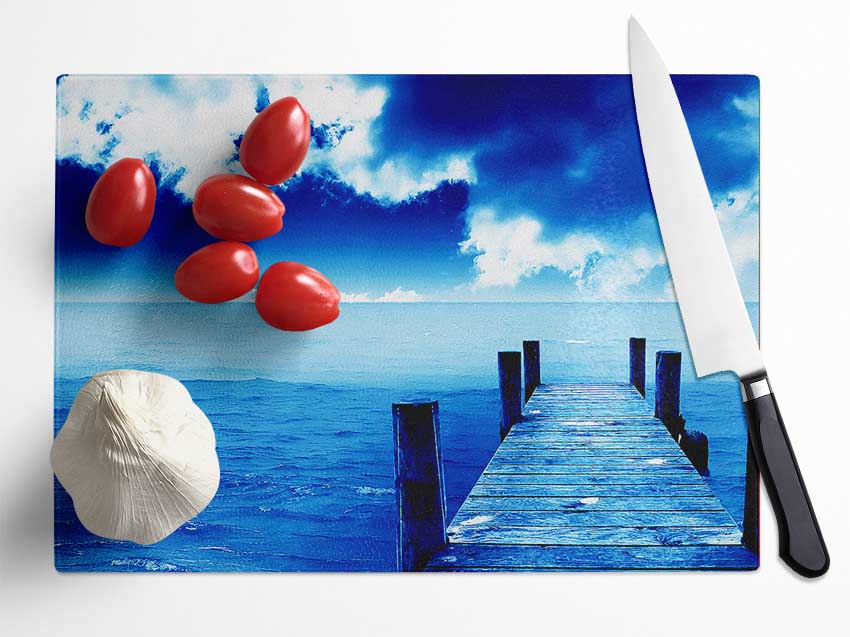 Boardwalk Ocean Blues Glass Chopping Board