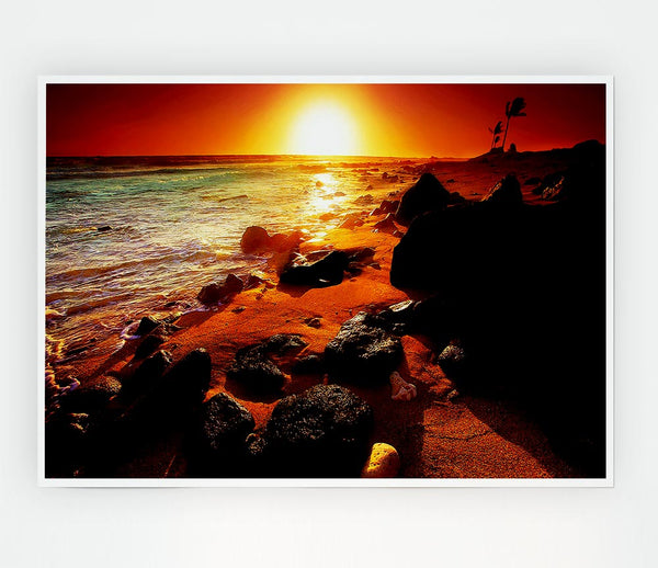 Caramel Sun Blaze Ocean Print Poster Wall Art