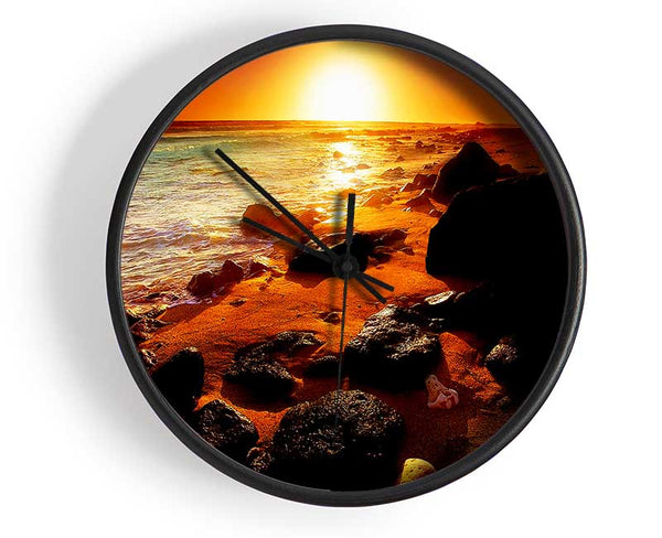 Caramel Sun Blaze Ocean Clock - Wallart-Direct UK