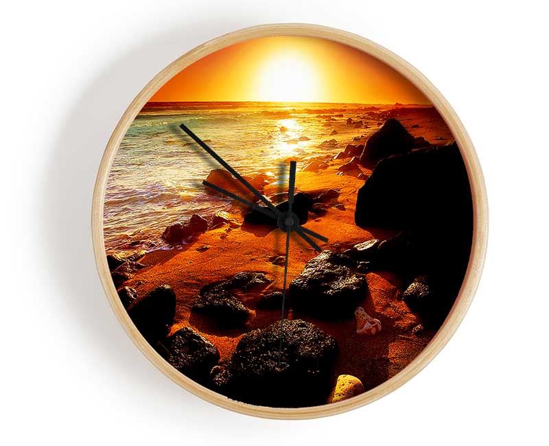 Caramel Sun Blaze Ocean Clock - Wallart-Direct UK