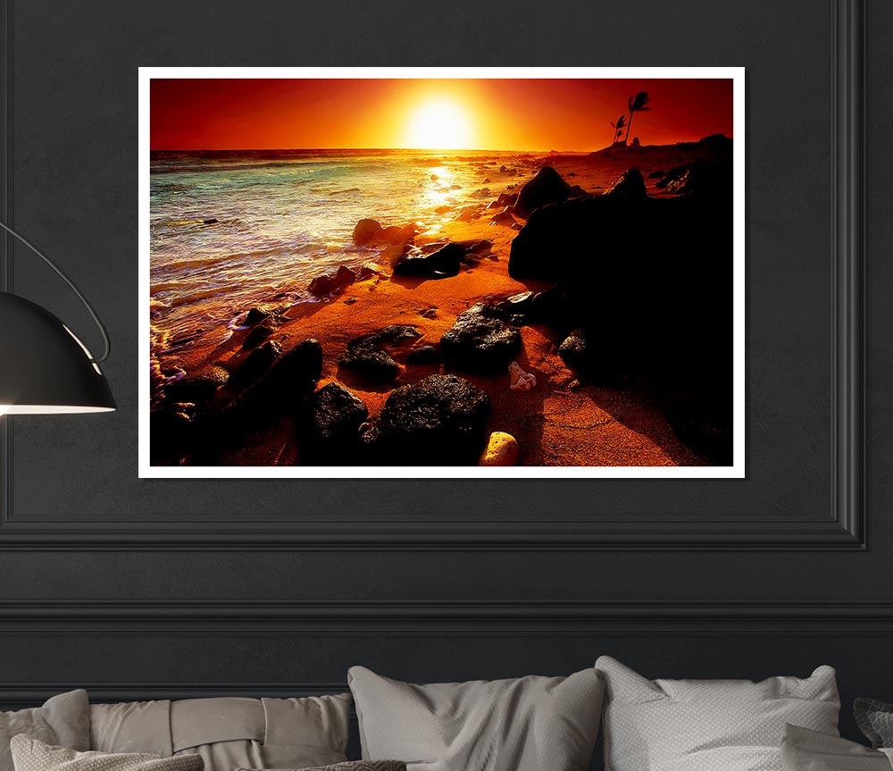 Caramel Sun Blaze Ocean Print Poster Wall Art