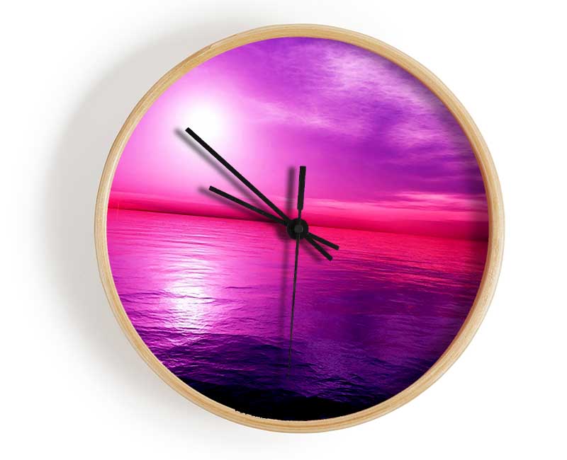 Stunning Lilac Pink Ocean Reflections Clock - Wallart-Direct UK