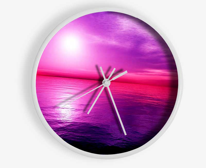 Stunning Lilac Pink Ocean Reflections Clock - Wallart-Direct UK