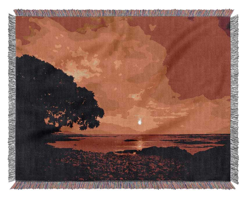 Stunning Orange Skies Over Ocean Woven Blanket