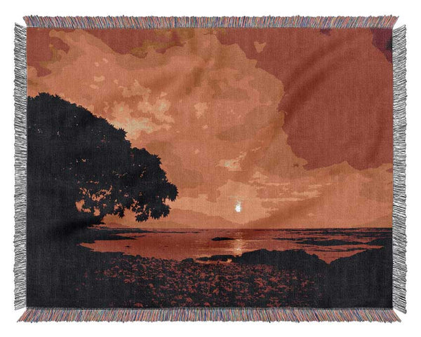 Stunning Orange Skies Over Ocean Woven Blanket