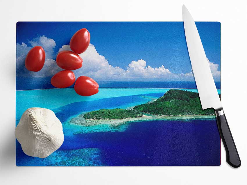 Turquoise Island Paradise Glass Chopping Board