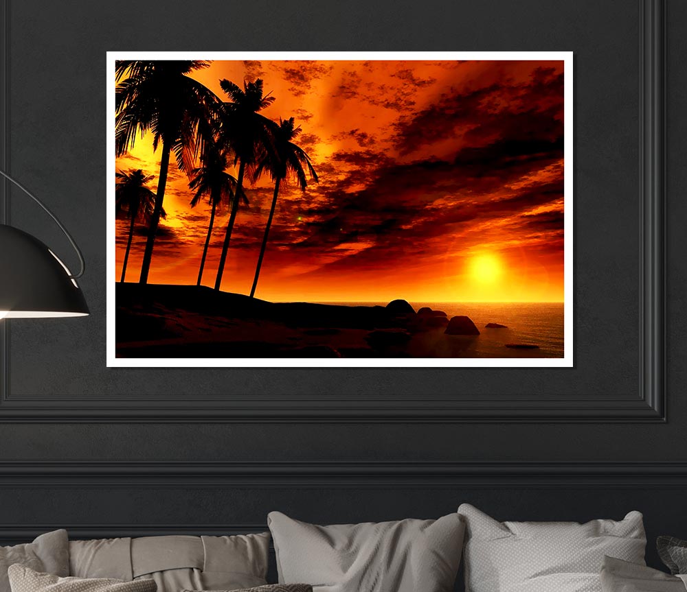 Golden Palm Tree Skies Print Poster Wall Art