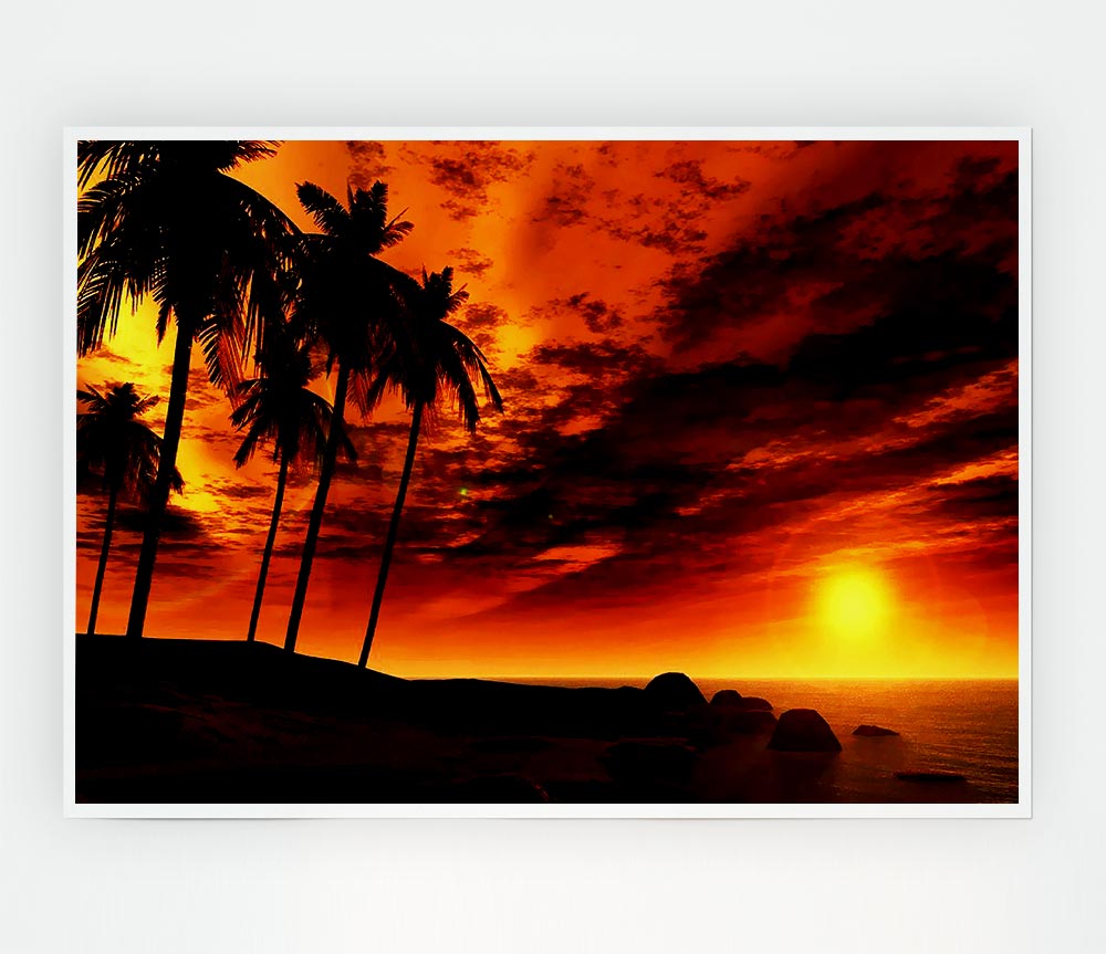 Golden Palm Tree Skies Print Poster Wall Art