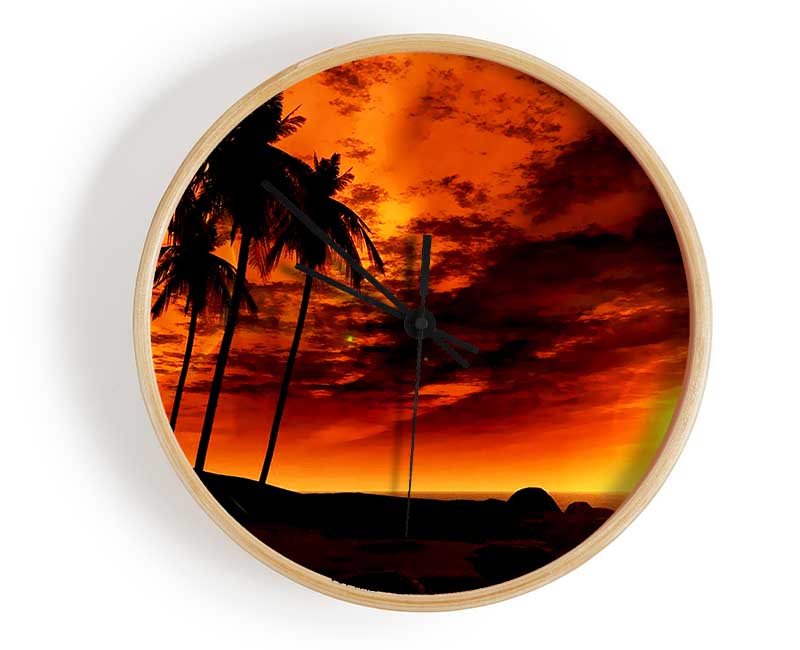 Golden Palm Tree Skies Clock - Wallart-Direct UK