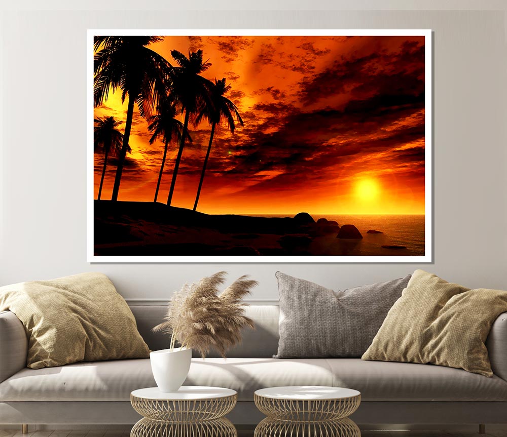 Golden Palm Tree Skies Print Poster Wall Art