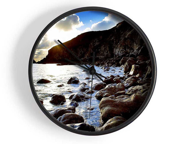 Sun Kissed Ocean Rocks Clock - Wallart-Direct UK