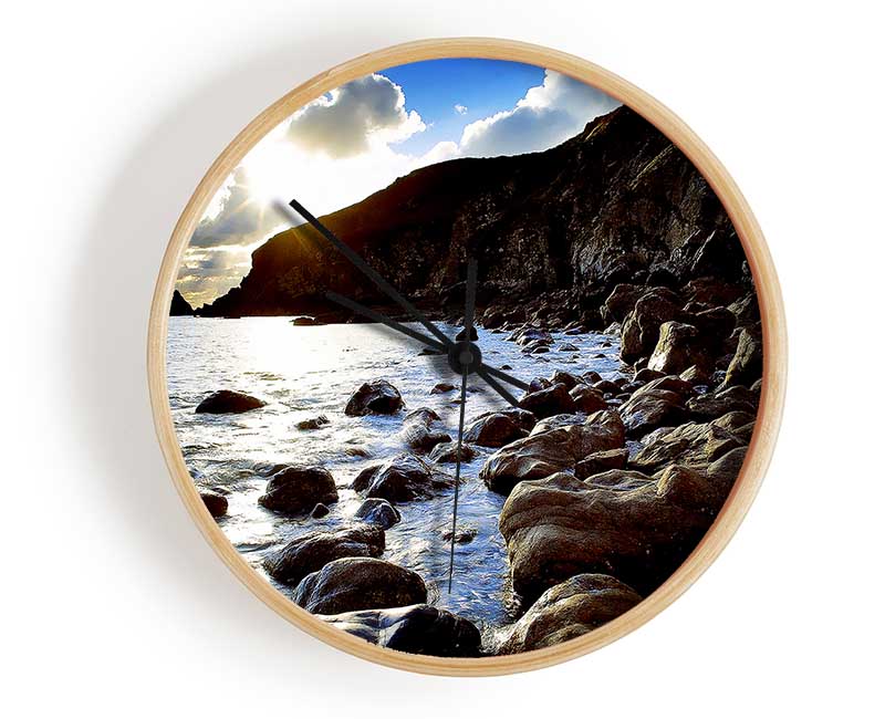 Sun Kissed Ocean Rocks Clock - Wallart-Direct UK