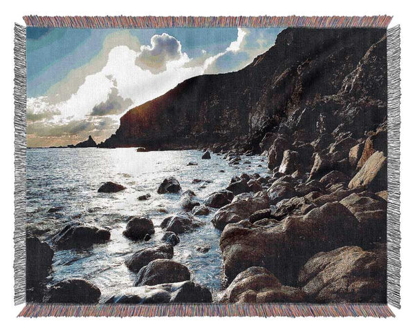 Sun Kissed Ocean Rocks Woven Blanket