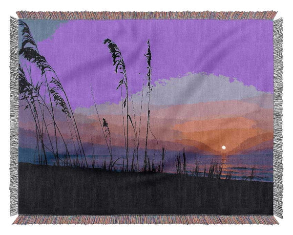 Red Sunset Over The Purple Lake Woven Blanket