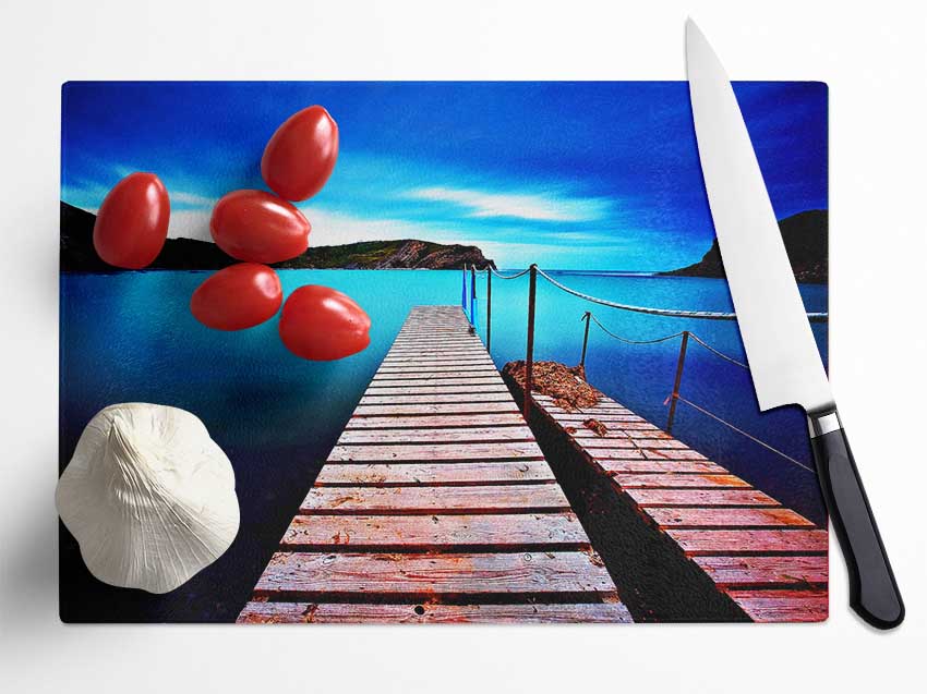 Tranquil Boardwalk Lake Glass Chopping Board