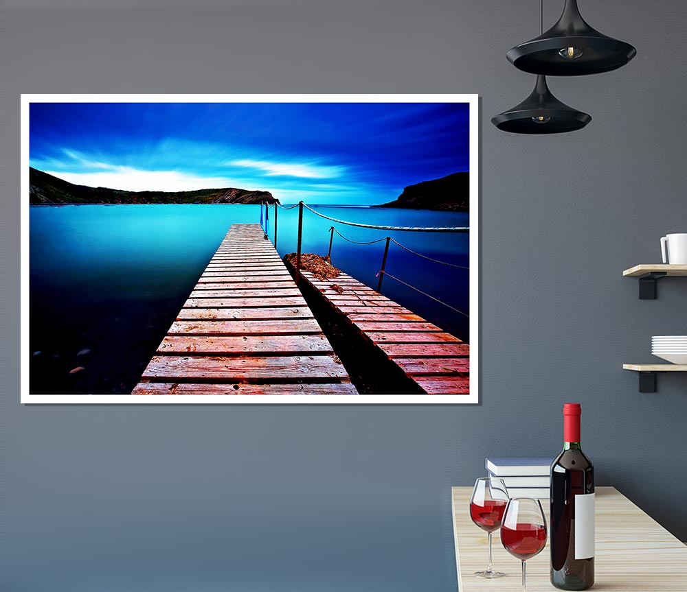 Tranquil Boardwalk Lake Print Poster Wall Art