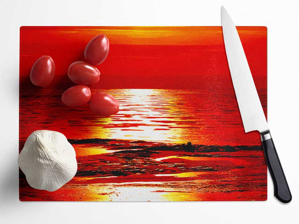 Orange Sun Trail Ocean Glass Chopping Board