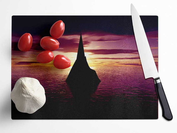 Ocean Sailboat At Dusk Glass Chopping Board