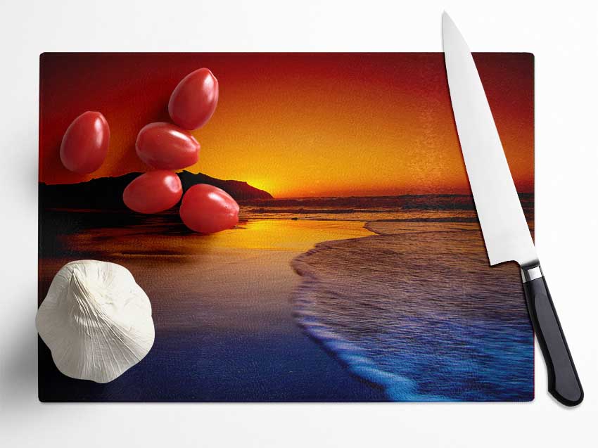 Red Ocean Dusk Glass Chopping Board