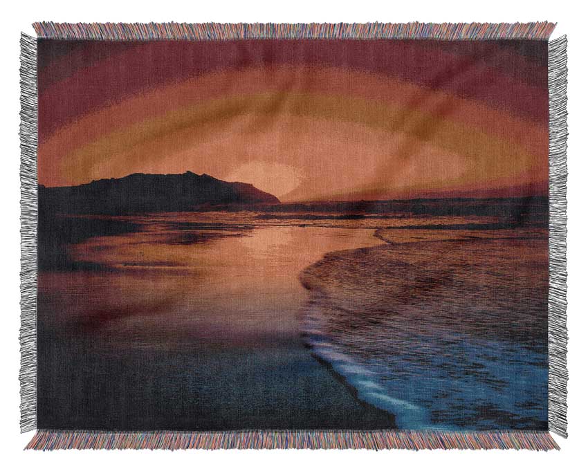 Red Ocean Dusk Woven Blanket