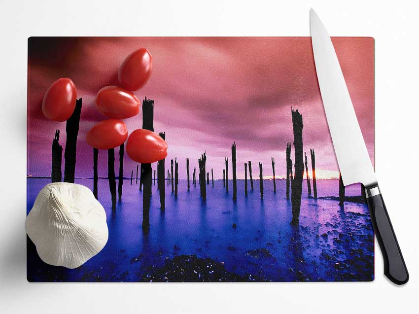 Purple Oceans Pink Skies Glass Chopping Board