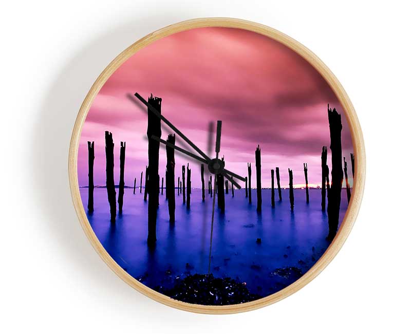 Purple Oceans Pink Skies Clock - Wallart-Direct UK